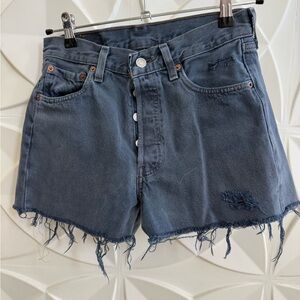 90’s Vintage Levi's Dark Blue Frayed Hem Jean Shorts